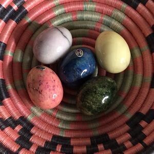 Vintage Hand Crafted Alabaster Colorful Decorative Stone Eggs